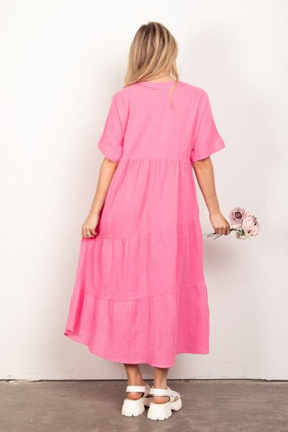 Shop VERY J Soft Crinkle Gauze Short Sleeve Midi Dress Now On Klozey Store - U.S. Fashion And Be Up-To-Fashion!