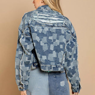 Shop Plaid Raw Hem Dropped Shoulder Denim Jacket Now On Klozey Store - Trendy U.S. Premium Women Apparel & Accessories And Be Up-To-Fashion!