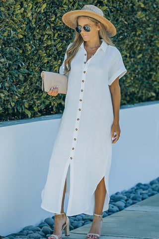 Shop Textured Button Down Slit Shirt Dress Now On Klozey Store - U.S. Fashion And Be Up-To-Fashion!