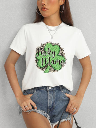 Shop LUCKY MAMA Round Neck T-Shirt Now On Klozey Store - Trendy U.S. Premium Women Apparel & Accessories And Be Up-To-Fashion!