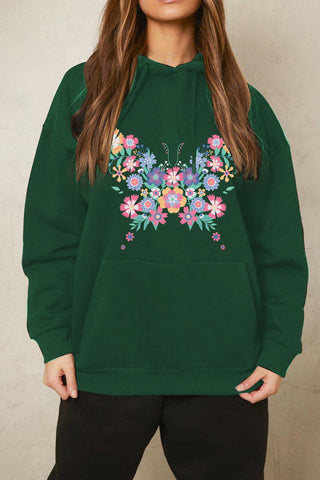 Shop Simply Love Full Size Floral Butterfly Graphic Hoodie Now On Klozey Store - Trendy U.S. Premium Women Apparel & Accessories And Be Up-To-Fashion!