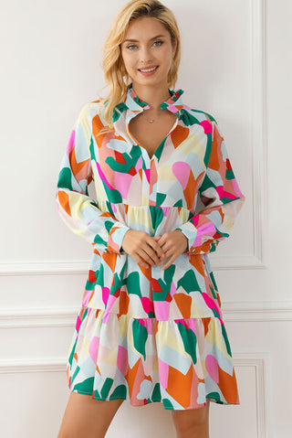 Shop Printed Ruffle Hem Long Sleeve Mini Dress Now On Klozey Store - Trendy U.S. Premium Women Apparel & Accessories And Be Up-To-Fashion!