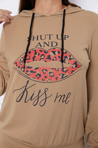 Shop SHUT UP AND KISS ME Lip Graphic Hooded Top and Drawstring Pants Set Now On Klozey Store - U.S. Fashion And Be Up-To-Fashion!
