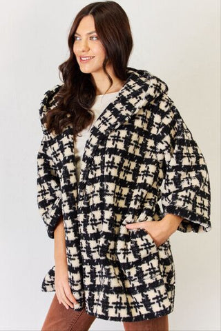 Shop J.NNA Fuzzy Plaid Waist Tie Hooded Robe Cardigan Now On Klozey Store - Trendy U.S. Premium Women Apparel & Accessories And Be Up-To-Fashion!
