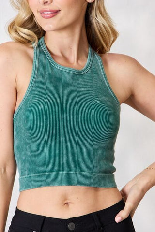 Shop Zenana Crewneck Racerback Cropped Tank Now On Klozey Store - Trendy U.S. Premium Women Apparel & Accessories And Be Up-To-Fashion!