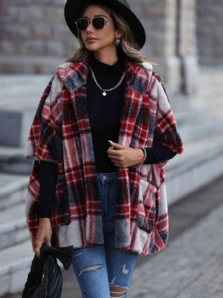 Shop Plaid Hooded Coat with Pockets Now On Klozey Store - Trendy U.S. Premium Women Apparel & Accessories And Be Up-To-Fashion!