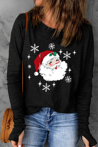 Shop Santa Graphic Round Neck Long Sleeve T-Shirt Now On Klozey Store - Trendy U.S. Premium Women Apparel & Accessories And Be Up-To-Fashion!