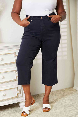 Shop Judy Blue Full Size High Waist Tummy Control Garment Dyed Wide Cropped Jeans Now On Klozey Store - U.S. Fashion And Be Up-To-Fashion!