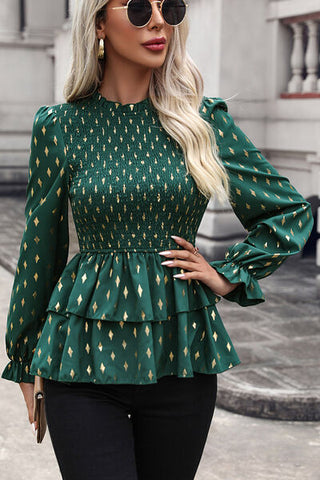 Shop Smocked Flounce Sleeve Layered Blouse Now On Klozey Store - Trendy U.S. Premium Women Apparel & Accessories And Be Up-To-Fashion!