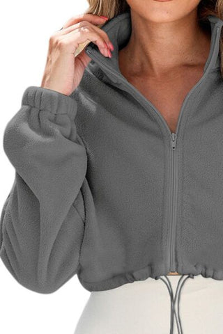 Shop Drawstring Zip Up Dropped Shoulder Outerwear Now On Klozey Store - Trendy U.S. Premium Women Apparel & Accessories And Be Up-To-Fashion!