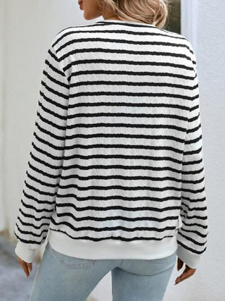Shop Striped Round Neck Long Sleeve Top Now On Klozey Store - Trendy U.S. Premium Women Apparel & Accessories And Be Up-To-Fashion!