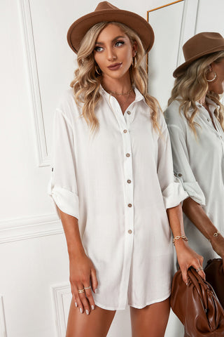 Shop Solid Button Up Drop Shoulder Blouse Now On Klozey Store - U.S. Fashion And Be Up-To-Fashion!