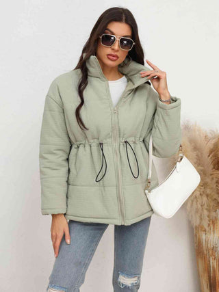 Shop Drawstring Waist Zip-Up Puffer Jacket Now On Klozey Store - Trendy U.S. Premium Women Apparel & Accessories And Be Up-To-Fashion!