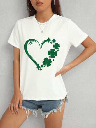 Shop Heart Lucky Clover Round Neck Short Sleeve T-Shirt Now On Klozey Store - Trendy U.S. Premium Women Apparel & Accessories And Be Up-To-Fashion!