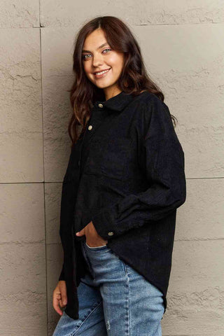 Shop Ninexis Collared Neck Dropped Shoulder Button-Down Jacket Now On Klozey Store - Trendy U.S. Premium Women Apparel & Accessories And Be Up-To-Fashion!