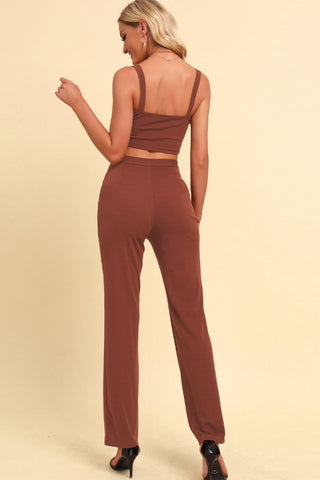 Shop Chain Detail Cropped Cami and Straight Leg Pants Set Now On Klozey Store - U.S. Fashion And Be Up-To-Fashion!
