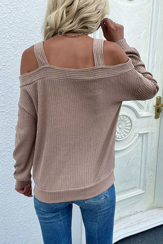 Shop Cold Shoulder Rib-Knit Sweater Now On Klozey Store - Trendy U.S. Premium Women Apparel & Accessories And Be Up-To-Fashion!
