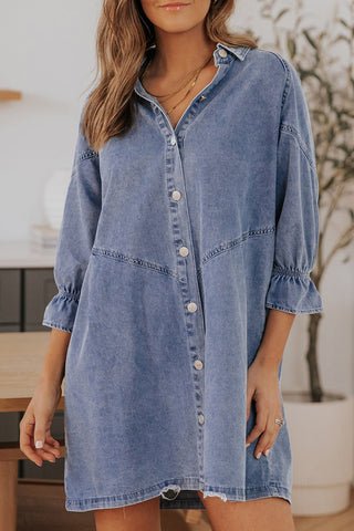 Shop Collared Neck Flounce Sleeve Denim Mini Dress Now On Klozey Store - U.S. Fashion And Be Up-To-Fashion!
