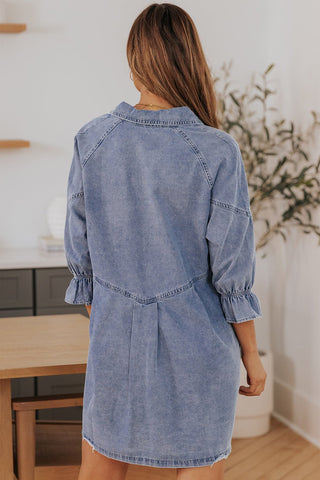 Shop Collared Neck Flounce Sleeve Denim Mini Dress Now On Klozey Store - U.S. Fashion And Be Up-To-Fashion!