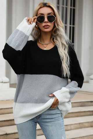 Shop Color Block Long Sleeve Chunky Knit Sweater Now On Klozey Store - U.S. Fashion And Be Up-To-Fashion!