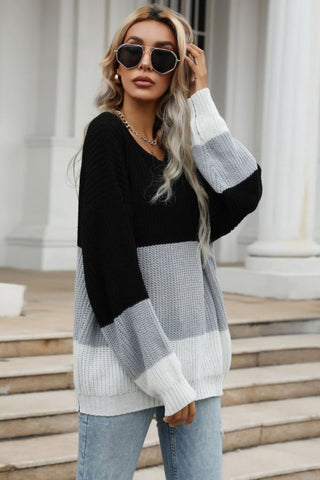 Shop Color Block Long Sleeve Chunky Knit Sweater Now On Klozey Store - U.S. Fashion And Be Up-To-Fashion!
