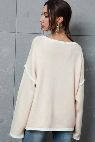 Shop Contrast Detail Dropped Shoulder Knit Pullover Now On Klozey Store - U.S. Fashion And Be Up-To-Fashion!