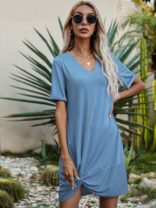 Shop V-Neck Short Sleeve Mini Dress Now On Klozey Store - Trendy U.S. Premium Women Apparel & Accessories And Be Up-To-Fashion!