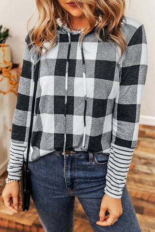 Shop Plaid Drawstring Long Sleeve Hoodie Now On Klozey Store - Trendy U.S. Premium Women Apparel & Accessories And Be Up-To-Fashion!
