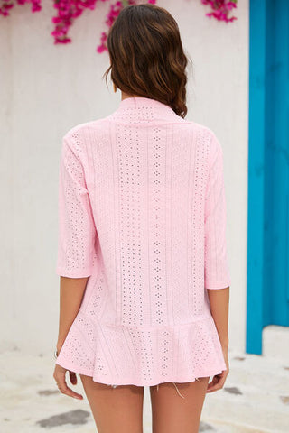 Shop Eyelet Open Front Cardigan Now On Klozey Store - Trendy U.S. Premium Women Apparel & Accessories And Be Up-To-Fashion!