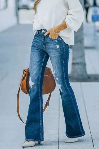 Shop Buttoned Distressed Wide Leg Jeans Now On Klozey Store - Trendy U.S. Premium Women Apparel & Accessories And Be Up-To-Fashion!
