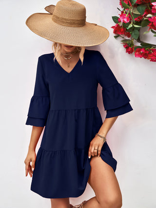 Shop V-Neck Flare Sleeve Mini Dress Now On Klozey Store - Trendy U.S. Premium Women Apparel & Accessories And Be Up-To-Fashion!