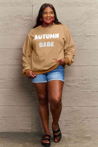 Shop Simply Love Full Size AUTUMN BABE Graphic Sweatshirt Now On Klozey Store - Trendy U.S. Premium Women Apparel & Accessories And Be Up-To-Fashion!