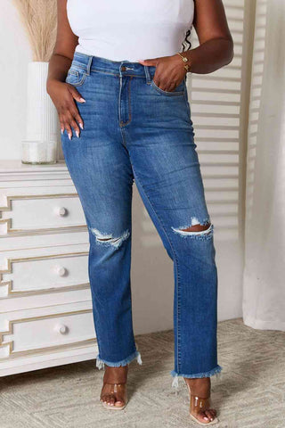 Shop Judy Blue Full Size Distressed Raw Hem Jeans Now On Klozey Store - U.S. Fashion And Be Up-To-Fashion!