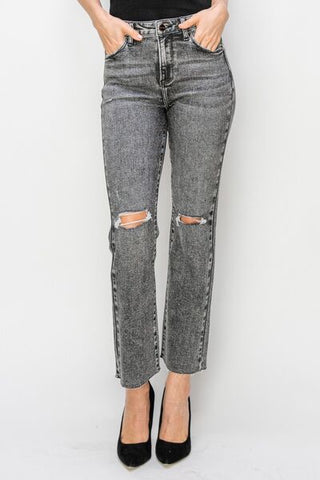Shop RISEN High Waist Distressed Straight Jeans Now On Klozey Store - Trendy U.S. Premium Women Apparel & Accessories And Be Up-To-Fashion!