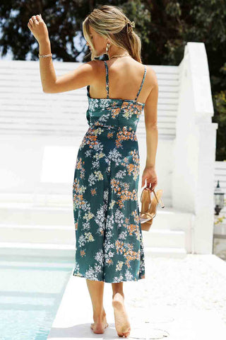 Shop Floral Tied Cutout Split Spaghetti Strap Dress Now On Klozey Store - Trendy U.S. Premium Women Apparel & Accessories And Be Up-To-Fashion!