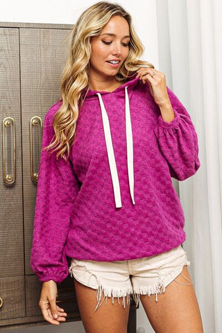 Shop BiBi Brushed Checker Drawstring Long Sleeve Hoodie Now On Klozey Store - U.S. Fashion And Be Up-To-Fashion!