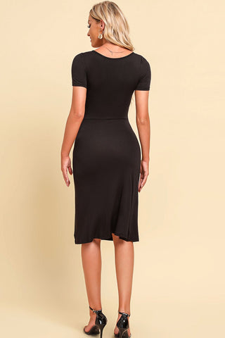 Shop Ruched Sweetheart Neck Short Sleeve Slit Dress Now On Klozey Store - Trnedy U.S. Premium Women Apparel & Accessories And Be Up-To-Fashion!