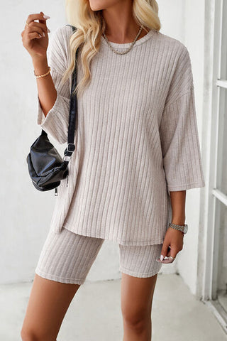 Shop Ribbed Round Neck Top and Shorts Set Now On Klozey Store - U.S. Fashion And Be Up-To-Fashion!