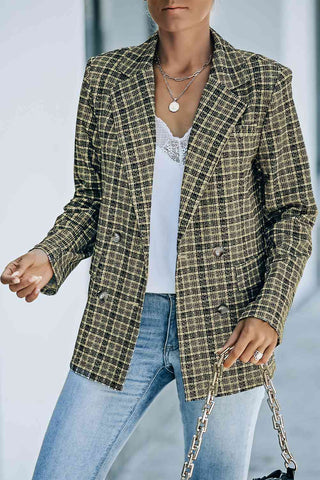 Shop Plaid Double-Breasted Long Sleeve Blazer Now On Klozey Store - Trendy U.S. Premium Women Apparel & Accessories And Be Up-To-Fashion!