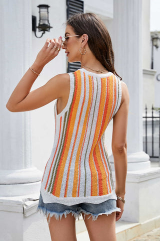 Shop Striped Scalloped Hem Knit Tank Now On Klozey Store - Trendy U.S. Premium Women Apparel & Accessories And Be Up-To-Fashion!