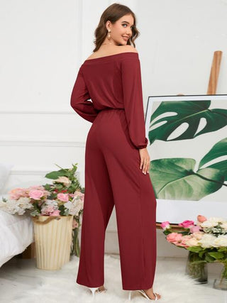 Shop Off-Shoulder Straight Leg Jumpsuit Now On Klozey Store - Trendy U.S. Premium Women Apparel & Accessories And Be Up-To-Fashion!