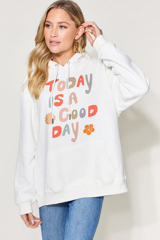 Shop Simply Love Full Size Letter Graphic Long Sleeve Hoodie Now On Klozey Store - Trendy U.S. Premium Women Apparel & Accessories And Be Up-To-Fashion!