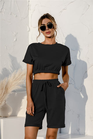 Shop Short Sleeve Cropped Top and Drawstring Shorts Lounge Set Now On Klozey Store - Trendy U.S. Premium Women Apparel & Accessories And Be Up-To-Fashion!