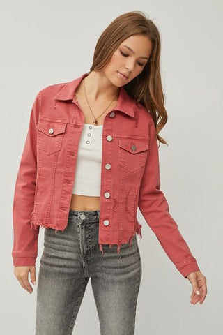 Shop RISEN Raw Hem Button Up Cropped Denim Jacket Now On Klozey Store - U.S. Fashion And Be Up-To-Fashion!