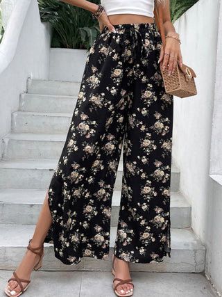 Shop Floral Side Slit Wide Leg Pants Now On Klozey Store - Trendy U.S. Premium Women Apparel & Accessories And Be Up-To-Fashion!