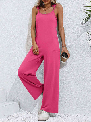 Shop Tie-Shoulder Wide Leg Jumpsuit with Pockets Now On Klozey Store - Trendy U.S. Premium Women Apparel & Accessories And Be Up-To-Fashion!