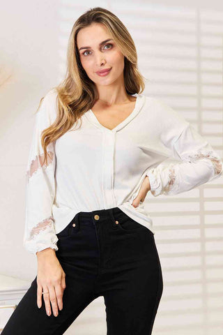 Shop Double Take V-Neck Dropped Shoulder Blouse Now On Klozey Store - Trendy U.S. Premium Women Apparel & Accessories And Be Up-To-Fashion!