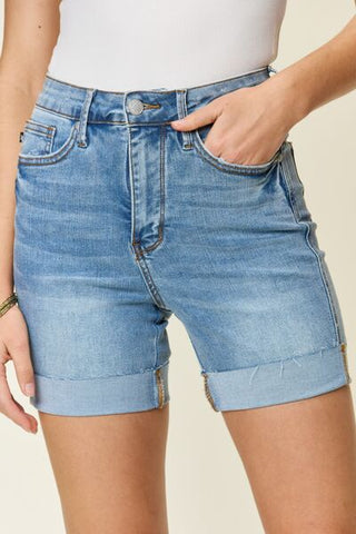 Shop Judy Blue Full Size Tummy Control High Waist Denim Shorts Now On Klozey Store - Trendy U.S. Premium Women Apparel & Accessories And Be Up-To-Fashion!