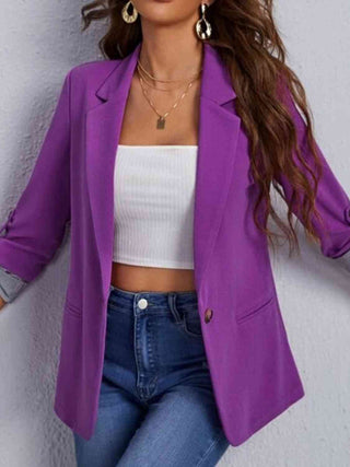 Shop Lapel Collar Roll-Tab Sleeve Blazer Now On Klozey Store - Trendy U.S. Premium Women Apparel & Accessories And Be Up-To-Fashion!