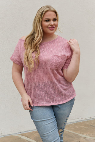 Shop e.Luna Full Size Chunky Knit Short Sleeve Top in Mauve Now On Klozey Store - U.S. Fashion And Be Up-To-Fashion!